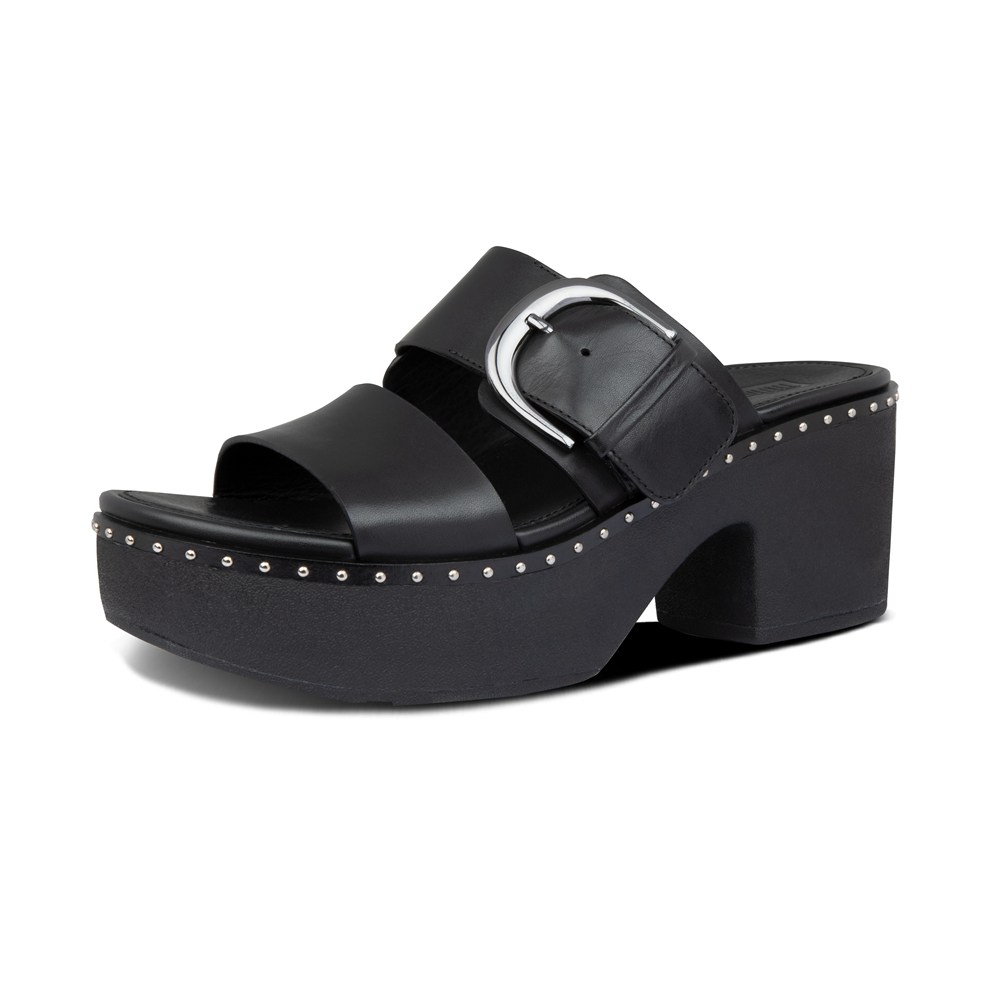 Fitflop Womens Platforms - Pilar Leather Slide - Black - 694-VUPCEG